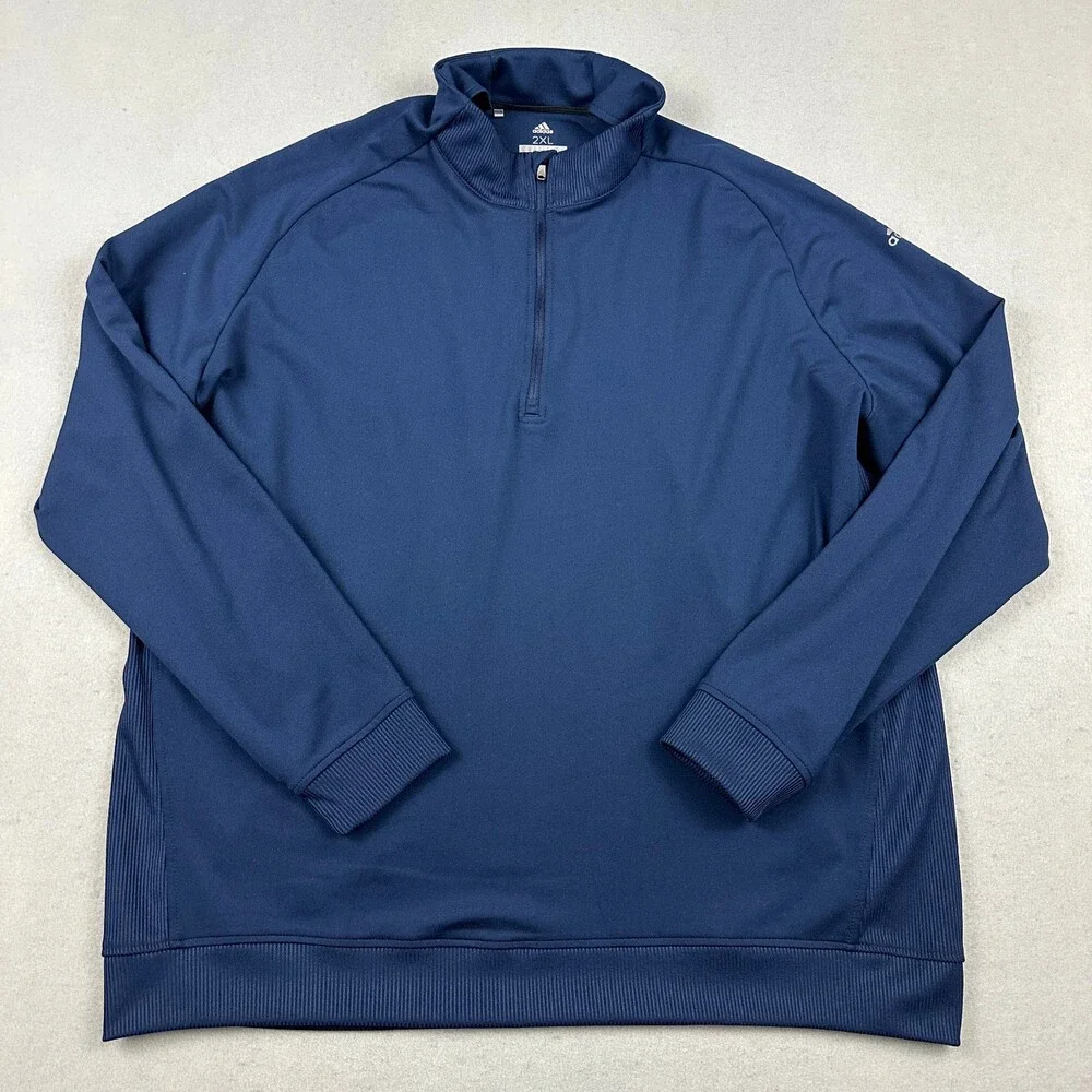 Adidas Jacket Men 2XL Blue Solid 1/4 Zip Pullover Golf Cover Up Golfer XXL